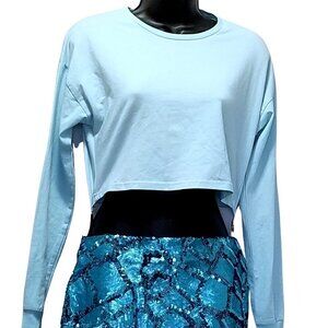 Blue Cotton Crop Long Sleeve Top Size Small